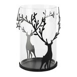 Dekoratief | Theelichthouder m/herten, zwart, glas/metaal, 11x11x15cm | A265214