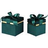 Dekoratief | Set 2 dozen vierkant m/striklint, groen/goud, velvet/karton, 16x16x16cm | A265776