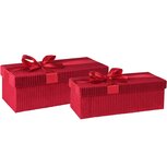 Dekoratief | Set 2 dozen rechthoek m/striklint, rood, velvet/karton, 34x13x12cm | A265771