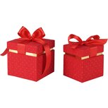 Dekoratief | Set 2 dozen vierkant m/striklint, rood, velvet/karton, 16x16x16cm | A265769