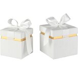 Dekoratief | Set 2 dozen vierkant m/striklint, wit/goud, velvet/karton, 16x16x16cm | A265764