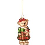Dekoratief | Hanger beertje m/teddybeertje, goud/rood, glas, 6x6x13cm | A265749