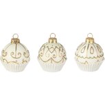 Dekoratief | Set 3 hangers cupcakes, wit/goud, glas, 6x6x6cm | A265746