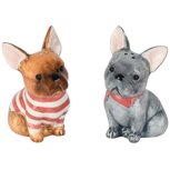 Dekoratief | Duo peper/zout bulldog, grijs/bruin, dolomiet, 6x7x10cm | A265743