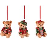 Dekoratief | Hanger beertje, rood/bruin, dolomiet, 5x6x8cm, set van 3 stuks | A265726