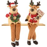 Dekoratief | Rendier m/hangbenen, rood/bruin, resina, 6x6x26cm, set van 2 stuks | A265343