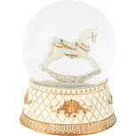 Dekoratief | Waterbol muziekdoos m/paard, wit/goud, resina/glas, 10x10x14cm | A265720