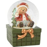 Dekoratief | Waterbol cadeau m/beertje, groen/rood, resina/glas, 7x7x9cm | A265719