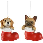 Dekoratief | Hanger hond in schoen, rood/bruin, resina, 8x5x9cm, set van 2 stuks | A265337
