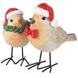 Dekoratief | Duo kerstvogeltjes, rood/bruin, resina, 12x9x10cm | A265336