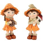 Dekoratief | Herfstmeisje m/paddenstoel/dennenappel, resina, 7x6x12cm, set van 2 stuks | A265329