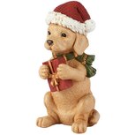 Dekoratief | Kersthond zittend m/cadeautje, rood/beige, resina, 5x6x12cm | A265710