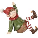 Dekoratief | Kerstelfje jongen zittend, groen/rood, resina, 11x5x9cm | A265709