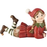 Dekoratief | Kerstelfje meisje liggend, rood/groen, resina, 10x5x7cm | A265708