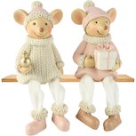 Dekoratief | Muisje m/hangbenen, roze/creme, resina, 8x7x19cm, set van 2 stuks | A265325