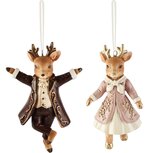 Dekoratief | Hanger hert, bruin/roze, resina, 6x4x10cm, set van 2 stuks | A265703