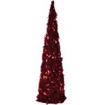 Dekoratief | Kegel vorm m/glitter/veren, rood, stof, 16x16x60cm | A265316