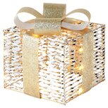 Dekoratief | Deco cadeautje m/strik, goud, LED, 15x15x17cm | A265313