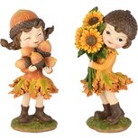 Dekoratief | Herfstkindje m/zonnebloemen/eikels, resina, 10x8x18cm, set van 2 stuks | A265692