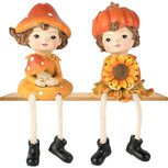 Dekoratief | Herfskindje m/hangbenen, oranje/geel, resina, 7x7x16cm, set van 2 stuks | A265683