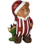 Dekoratief | Beer in pyjama m/kerstmuts, rood/bruin, resina, 14x10x23cm | A265680