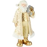 Dekoratief | Santa staand m/cadeautje, goud/wit, resina, 17x12x31cm | A265678