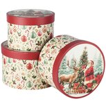 Dekoratief | Set 3 dozen rond 'Nostalgic Holiday', rood/wit, karton, 20x20x13cm | A265664