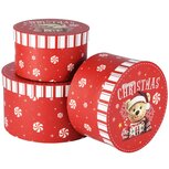 Dekoratief | Set 3 dozen rond 'Jingle Bear', rood, karton, 21x21x12cm | A265663