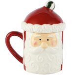 Dekoratief | Mok m/deksel 'Santa', rood/wit, dolomiet, 14x11x17cm | A265658