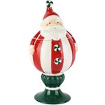 Dekoratief | Bewaarpot santa op voet, rood/wit/groen, keramiek, 14x13x27cm | A265361
