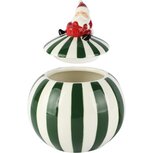 Dekoratief | Bewaarpot bol m/santa, groen/wit, keramiek, 13x13x16cm | A265363