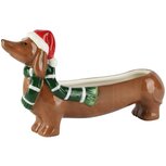 Dekoratief | Schaaltje kersthond, bruin/groen/rood, keramiek, 26x6x14cm | A265364