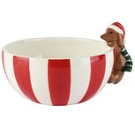Dekoratief | Bowl m/kersthond, rood/wit/bruin, keramiek, 18x16x10cm | A265367