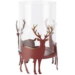 Dekoratief | Theelichthouder m/herten, bordeau, metaal/glas, 12x12x20cm | A265401