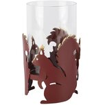 Dekoratief | Theelichthouder m/eekhoorns, bordeau, metaal/glas, 9x9x16cm | A265402