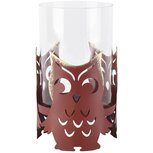 Dekoratief | Theelichthouder m/uilen, bordeau, metaal/glas, 9x9x16cm | A265403