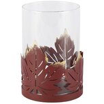 Dekoratief | Theelichthouder m/blaadjes, bordeau, metaal/glas, 10x10x13cm | A265404