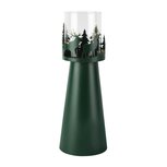 Dekoratief | Windlicht op voet 'Winter Forest', groen, metaal/glas, 10x10x26cm | A265405