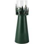 Dekoratief | Windlicht op voet 'Winter Forest', groen, metaal/glas, 13x13x34cm | A265406