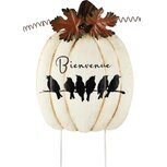 Dekoratief | Tuinprikker pompoen m/vogeltjes 'Bienvenue', metaal, 25x2x47cm | A265407