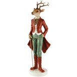 Dekoratief | Hert staand m/wandelstok, rood/groen, resina, 13x12x42cm | A265415