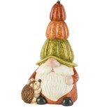 Dekoratief | Herfstgnoom m/egeltje, bruin/groen, keramiek, 12x10x21cm | A265417