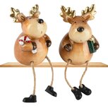 Dekoratief | Rendier m/hangbenen, bruin/goud, keramiek, 8x8x18cm, set van 2 stuks | A265418