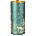 Dekoratief | Deco Waxinelichthouder 'Snow Deer', groen, glas, roterend, LED, 9x9x21cm | A265652