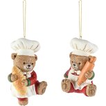 Dekoratief | Hanger bakker beertje, bruin/wit, resina, 6x6x10cm, set van 2 stuks | A265429