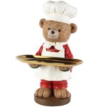 Dekoratief | Bakker beer m/dienblad, rood/wit/goud, resina, 20x16x35cm | A265430