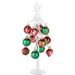 Dekoratief | Kerstboompje m/balletjes, transparant/rood/groen, glas, 10x10x27cm | A265647