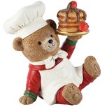 Dekoratief | Bakker beer zittend m/pancakes, rood/wit, resina, 15x12x16cm | A265432