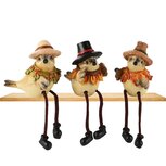 Dekoratief | Vogeltje m/hangbenen m/blaadjeskraag, resina, 5x7x7cm, set van 3 stuks | A265436