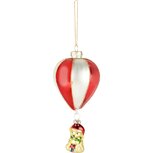 Dekoratief | Hanger ballon m/beertje, rood/wit/goud, glas, 7x7x15cm | A265641
